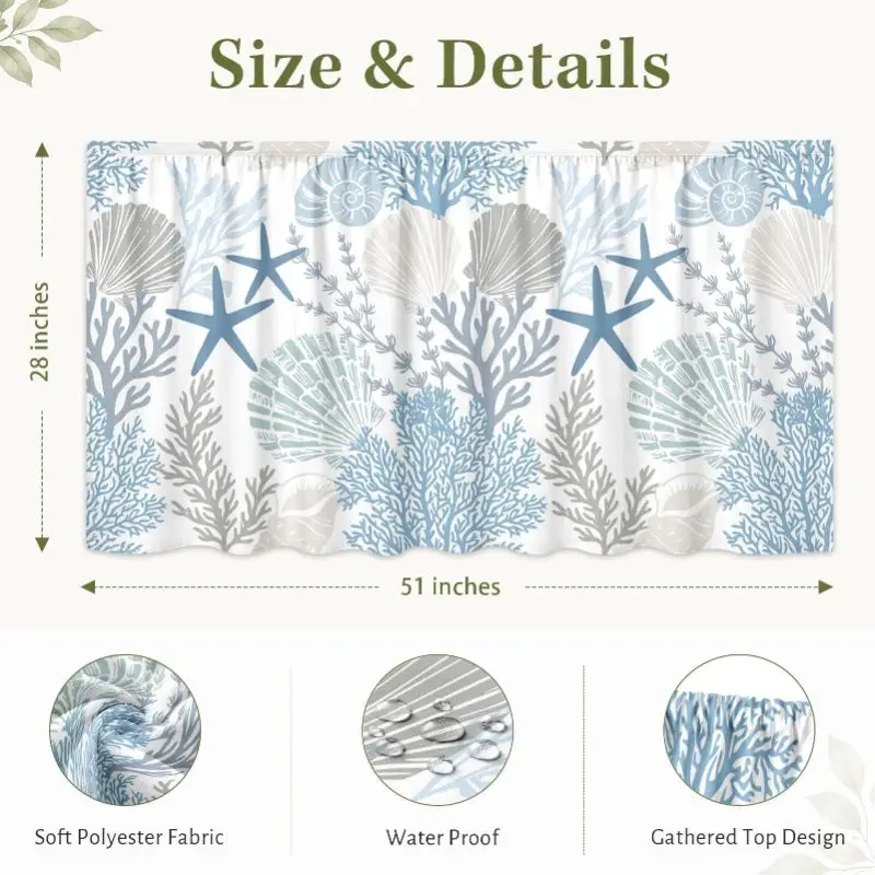 VIKAMA Nautical Blue Sea Shell Pattern Hook and Loop Under Sink Skirt No Drill Multiscene Cabinet Curtain Beach Home Decor Cover - view 6
