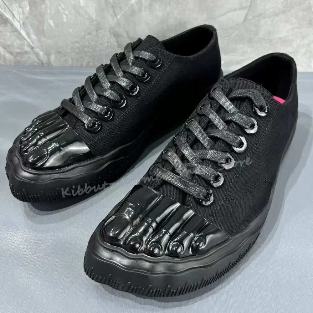 Five Finger Shoes Golden Brass Canvas Fashion Sexy Novelty Concise Luxury Women Shoes Newest Lace-Up Round Toe Height Increasing