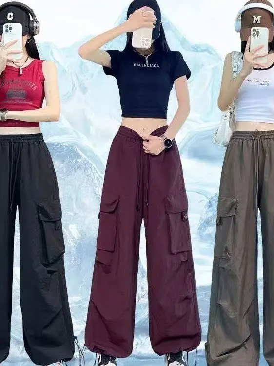 

High Waist Casual Wide Leg Workwear Pants Women's Thin Loose Slimming Multi Pocket Quick Dry Summer Fashion Trousers