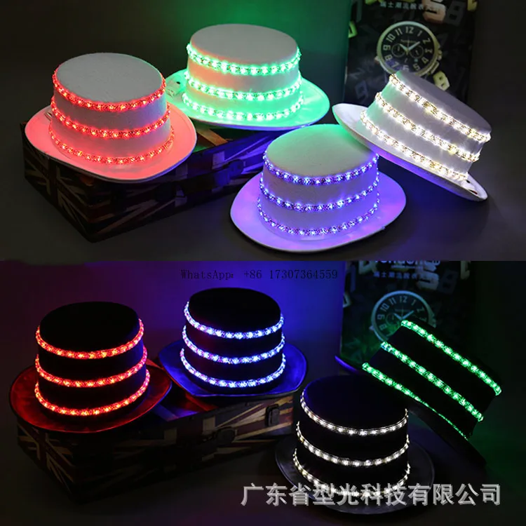 

Светодиодная светящаяся шляпа с зарядкой вспышки, высокая черная шляпа, белый свет, светящийся цилиндр, КТВ, сценический бар, атмосферный реквизит