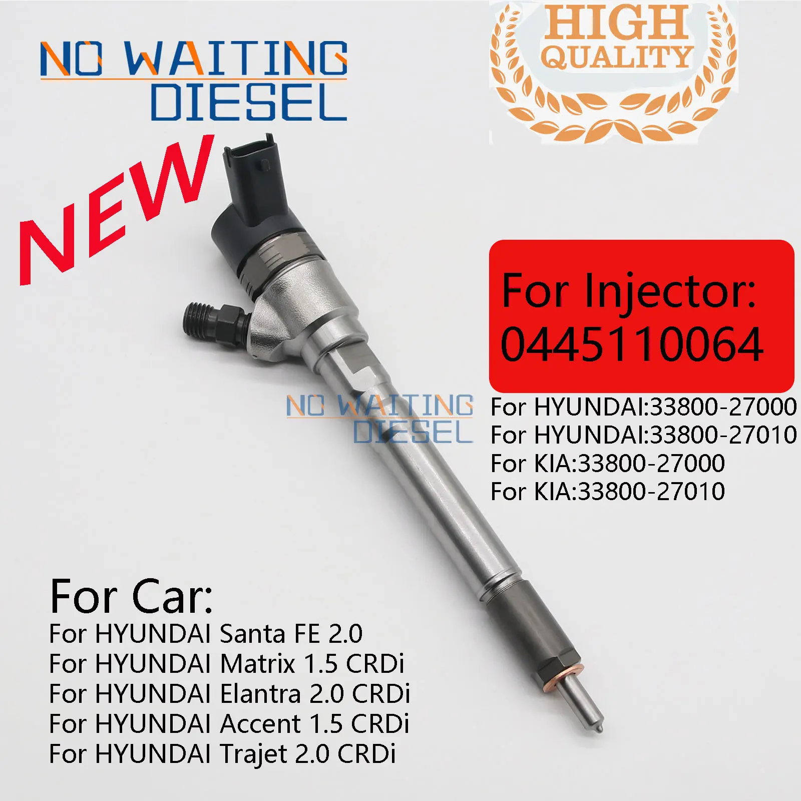 

0445110064 Common Rail injector 0986435147 Fuel Injector Assembly 33800-27000 For HYUNDAI Santa FE 2.0 0445 110 064