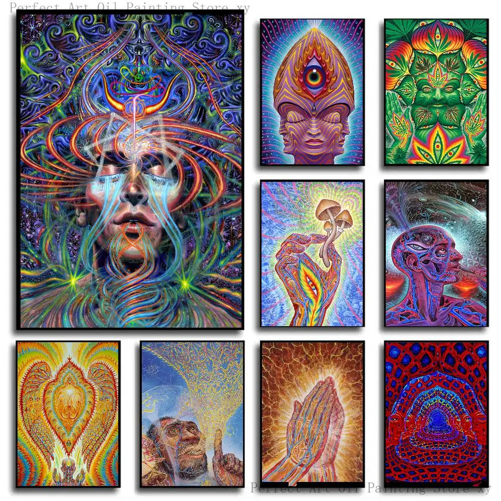 Abstract Alex Grey Trippy Psychedelic Classic Poster Self-adhesive Art Room Entrance Restaurant Wall Decor Art Painting