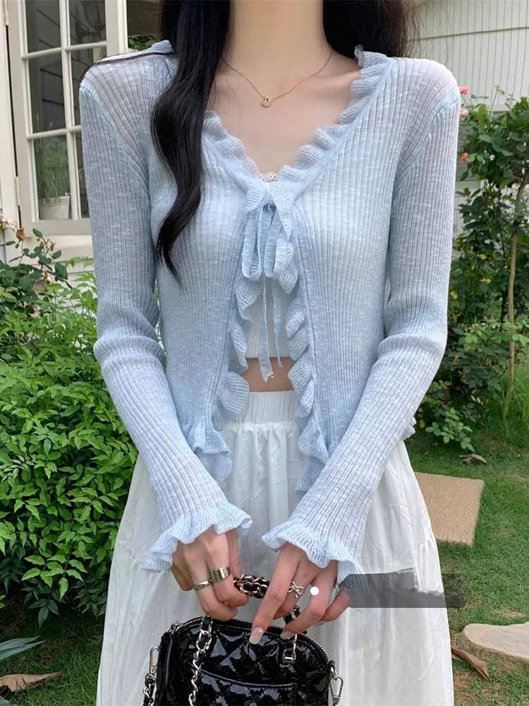 

Women's Knitted ort Thin Open Cardigan Knot Sun Protection Outerwear ort Top Wooden Breeze Early Spring 20...