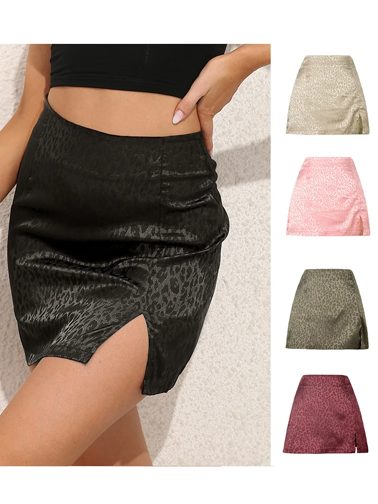 Summer New Leopard Print Sexy Pencil Skirt Side Split Short Mini High Waist Elegant Tight Party Fashion Clubwear