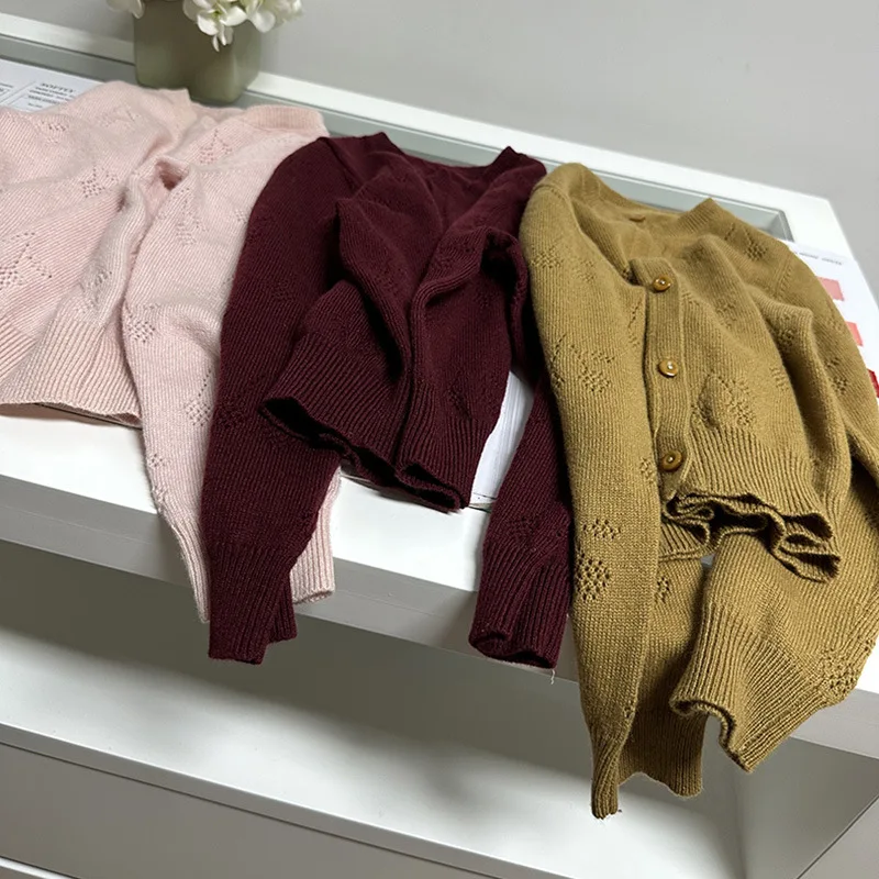 Brand Kids Knit Tops 2024 New winter autumn Girls Cute Knit sweaters Cardigan Baby Child Fashion Tops T Shirts Clothing