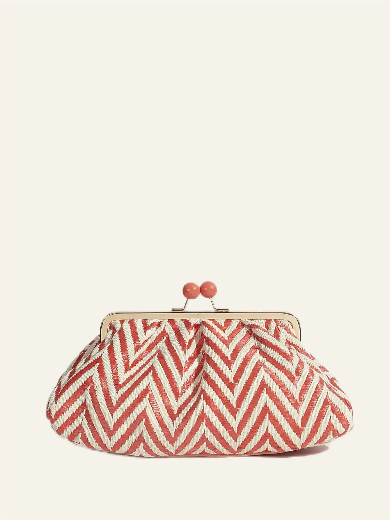 Ladies Vintage Red and White Striped Dinner Clutch Bag Original Wooden Clasp Grab Bag Por Parties, Weddings, Clubs, Dinners