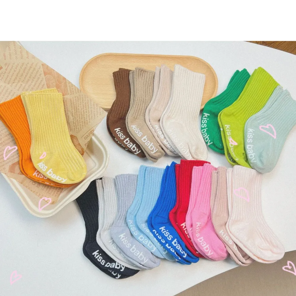 New children's socks baby solid color mid-calf socks dispensing baby sokken comfortable cotton sock double-needle socks infant