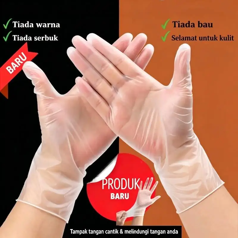 100/200Pcs Disposable PVC Gloves Powder Free Reliable Quality Kitchen Cooking Cleaning Food Handling