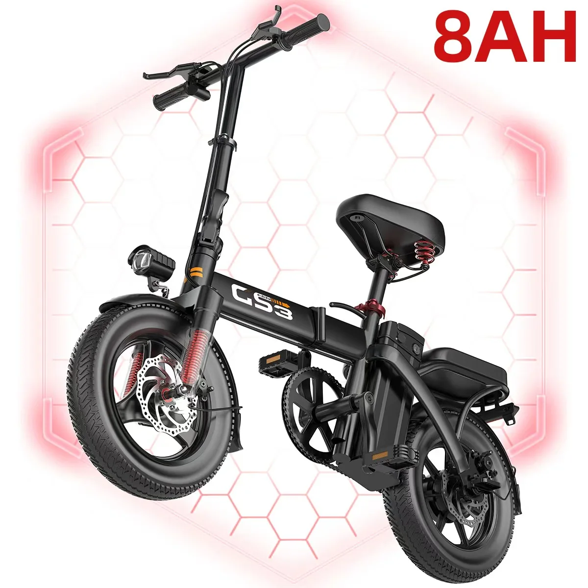 Uplee GS3 Electric Bike 500W 48V 15Ah Removable Battery Fat Tire 14 Inch Folding Electric Bike E-City EBike Electric Bicycle LED