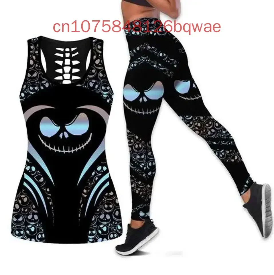 Disney Jack Skellington Hollow Vest and Womens Leggings Y2k Yoga Suit Fitness Leggings Sports Suit Tank Top Legging Yoga Set