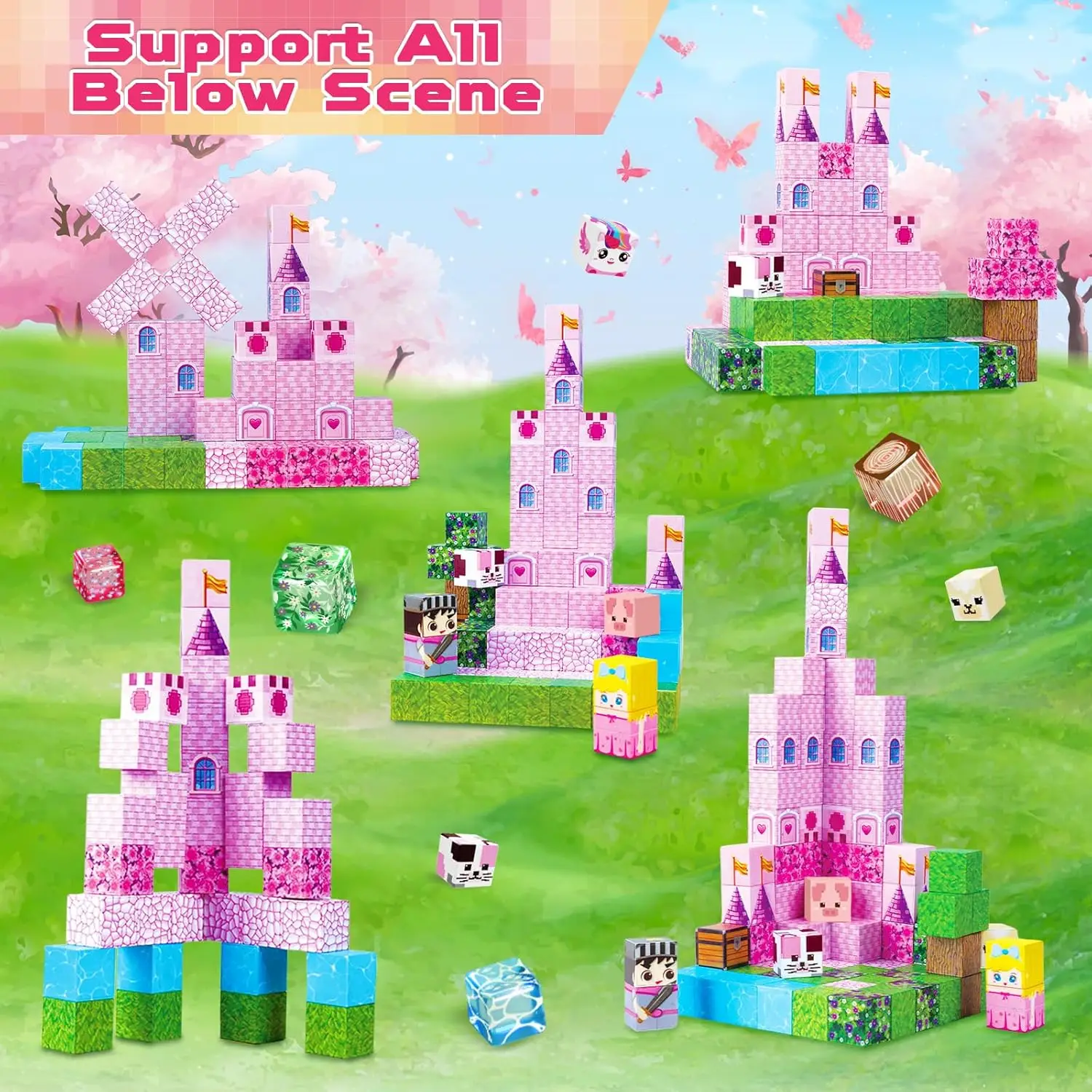 ポータブルプリンセスキャッスル磁気ブロックセット夢のような女の子向けパズルゲームDIYマグネット組み立てセット子供用感覚玩具クリスマスプレゼント