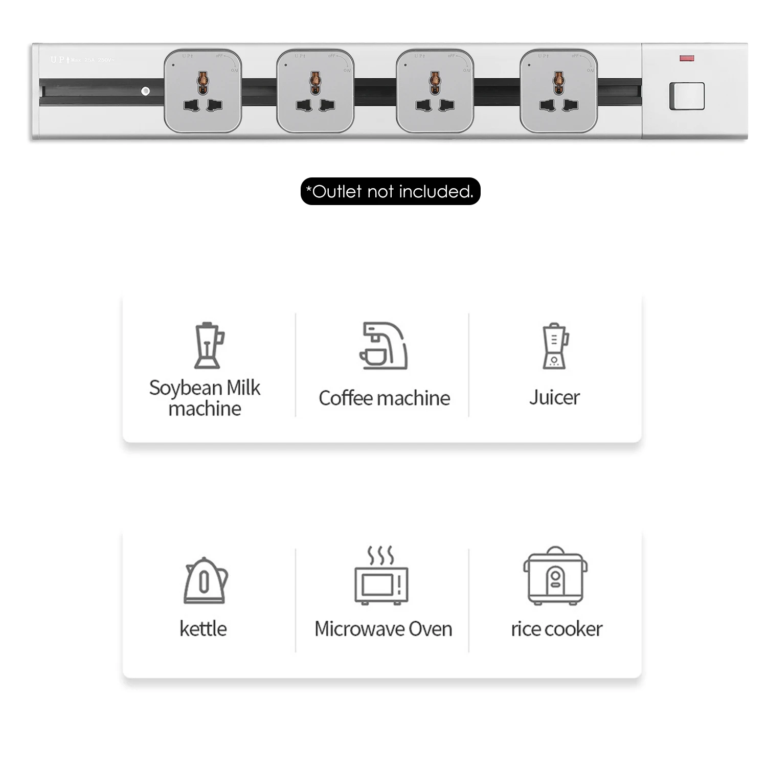 Electrical Outlet Track Surface Mounted Power Outlet Track 60cm Aluminum Alloy Sockets Track Wall Outlet Extension Sliding Rail