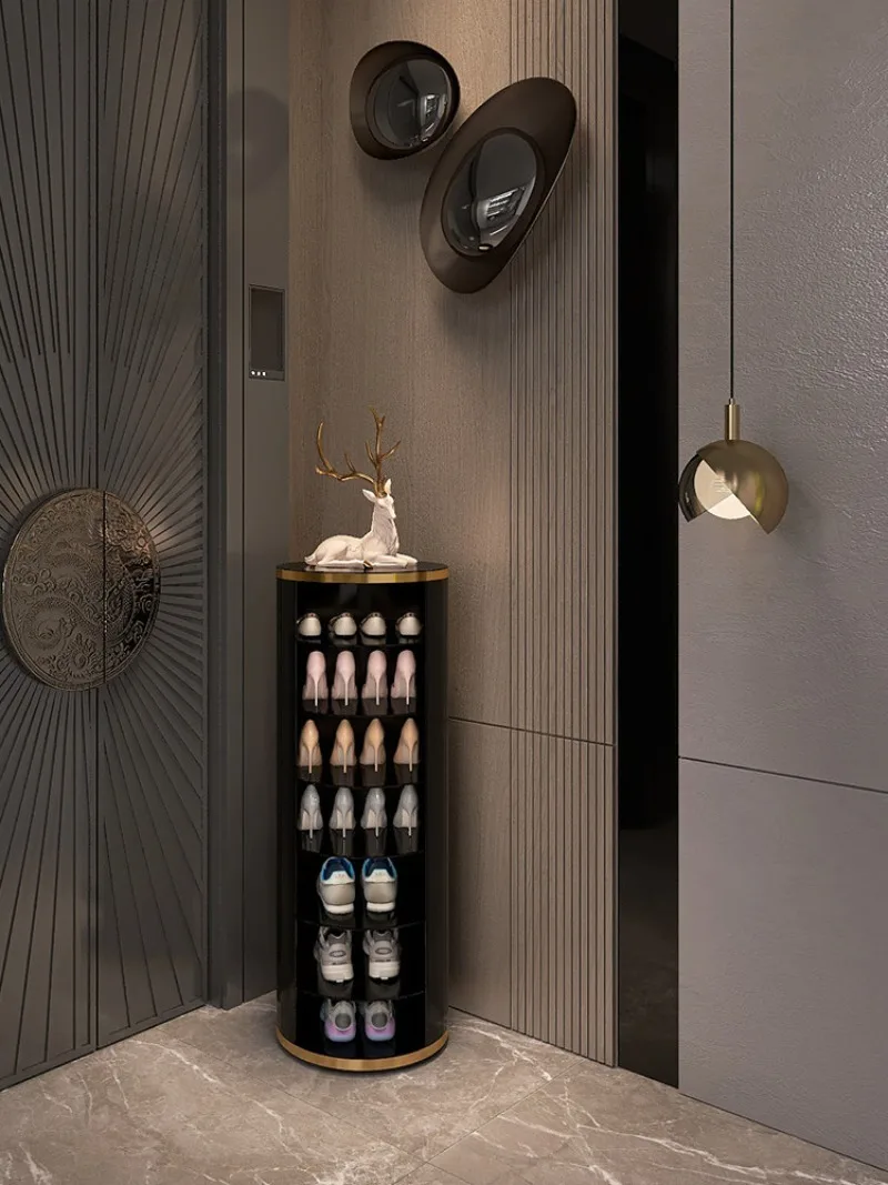 Rotating shoe cabinet Home door Light luxury creative round cylindrical corridor  entrance Shoe rack Happy in comfortable way