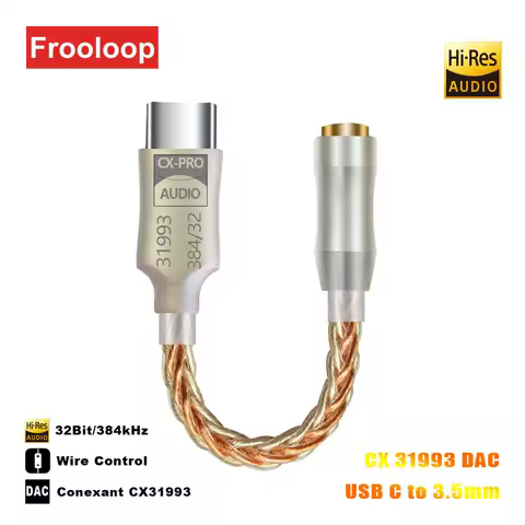CX31993 DAC USB C To 3.5mm Jack Adapter HiFi 32Bit 384kHz USB Type-C Headphone Audio AUX Converter