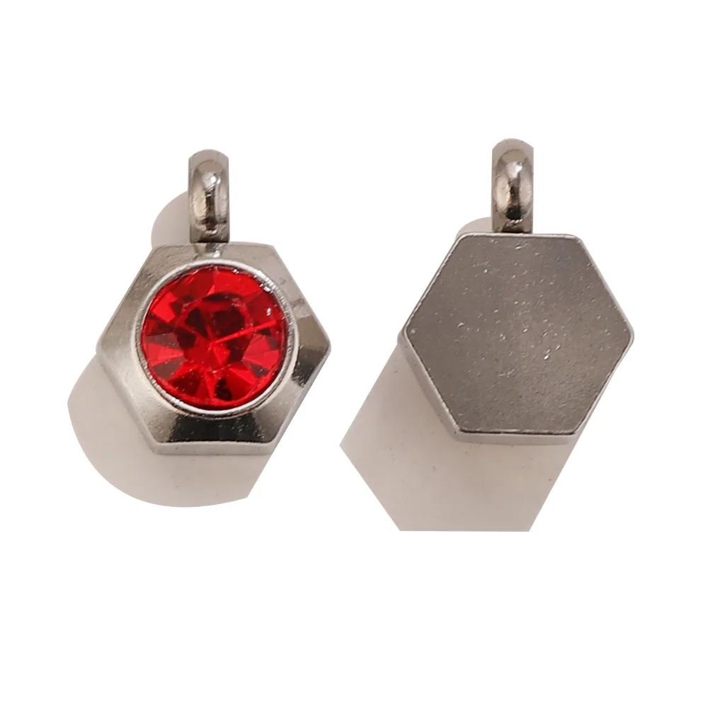 10/50 pièces Mini pendentifs hexagonaux en acier inoxydable avec strass rouges et cristaux, en vrac pour la fabrication de bracelets DIY et la vente en gros
