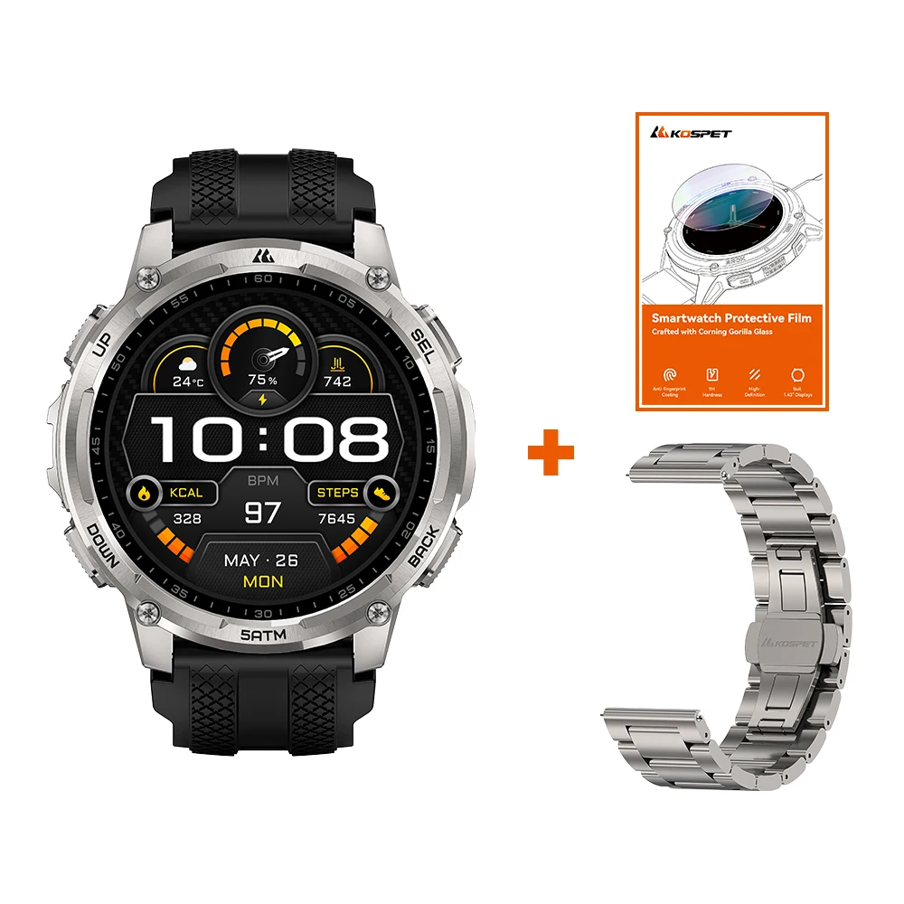 2026 KOSPET TANK T4C 5ATM Waterdichte Smartwatch voor Heren Robuust Militair Design met Ingebouwde GPS Ingebouwde Zaklamp Gezondheidsmonitoring