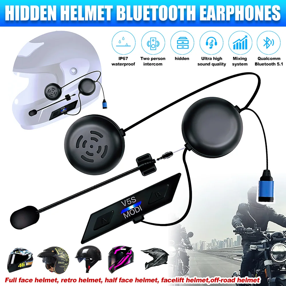 

Мотоциклетный шлем, Bluetooth-гарнитура для внутренней связи, мотоцикл, 1000 м, водонепроницаемая, USB-голосовая подсказка Type-C