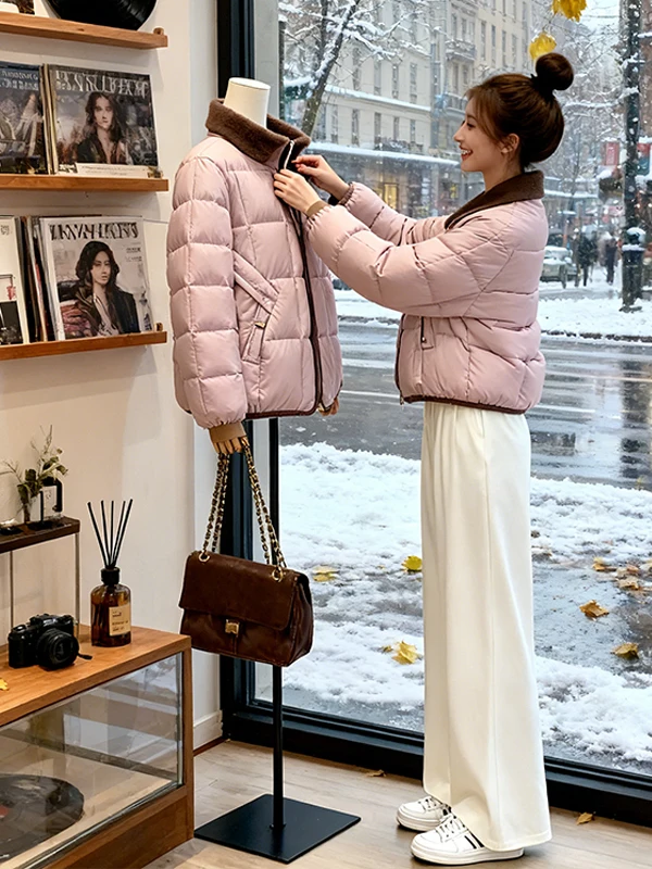 

Корейский Sle, повседневный хлопковый тюре с воротником, женская зимняя теплая антивозрастная верхняя одежда, свободное пальто Faion