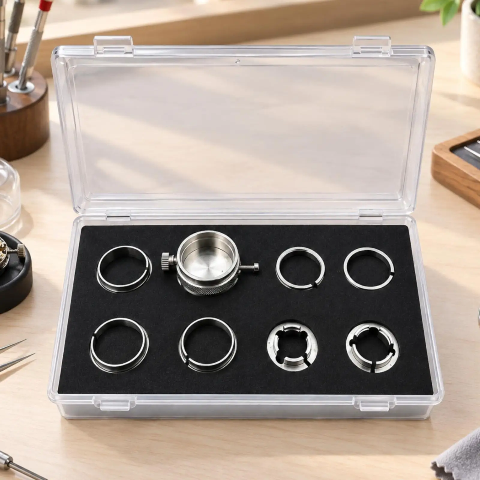 Watch Repair Tool Adjustable Rotary Watch Movement Holder Movement Holder with Interchangeable Adapter Rings Metal