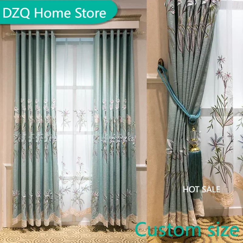 

European Relief Embroidery Curtains for Living Room Bedroom Luxury Blackout Chinese Floral Patterns Palace Style Window Curtains