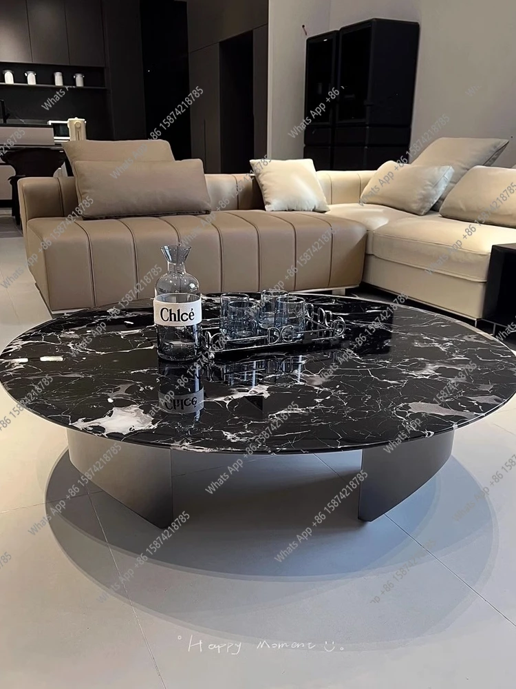 Floating Black Rose Marble Coffee Table, Italian Luxury Stone Round Table, Heat & Scratch Resistant, Master Design, Customizable