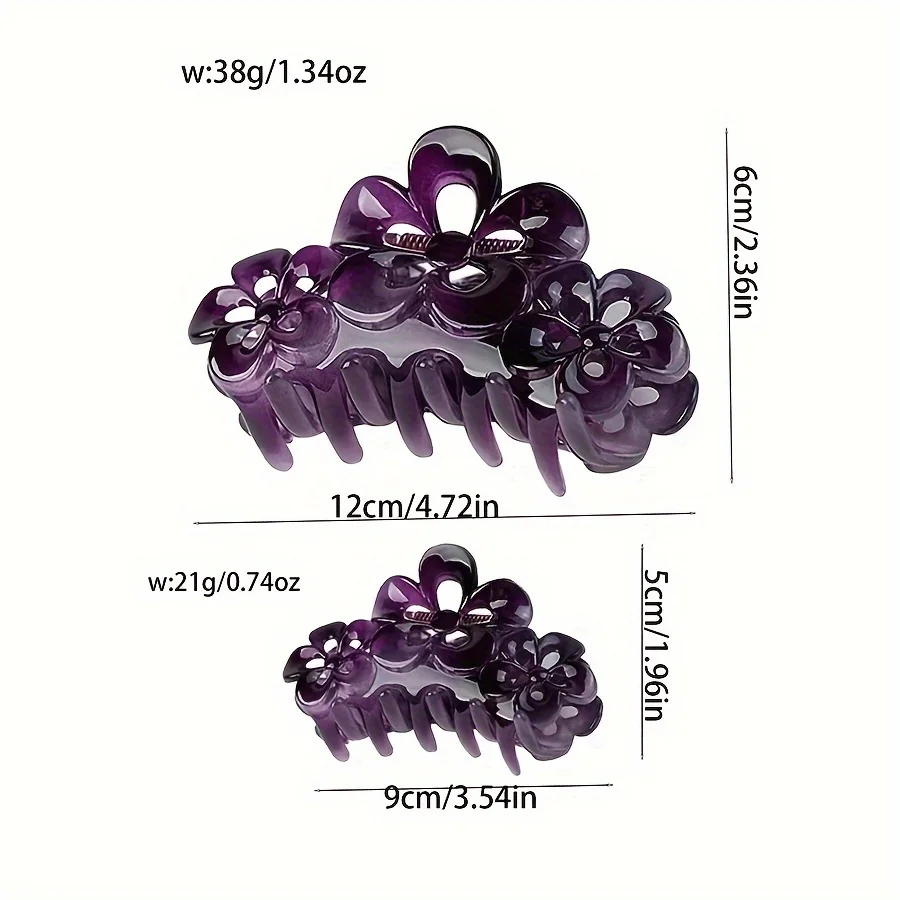 قطعتان من مشابك المخلب الكبيرة والصغيرة ذات الأزهار الرجعية لإكسسوارات الشعر لتثبيت الجزء الخلفي من الرأس مناسبة للارتداء اليومي في وقت الحالة