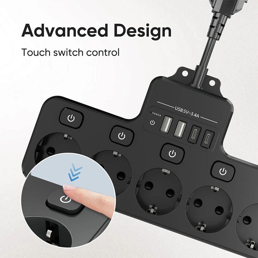 USB W Way Power Strip Multiple EU Socket Power Strip A Individually Switchable Outlets Multiple EU Socket USB Ports