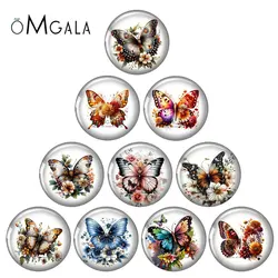 New Butterfly with Flowers Art Paintings 12mm/18mm/20mm/25mm Round photo glass cabochon demo flat back Making findings