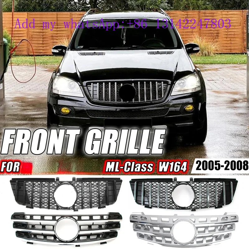 Black GTR Style Front Racing Grille For   ML W164 05-08 ML320 ML350 ML500 Chrome Diamonds Style Bumper Grilles