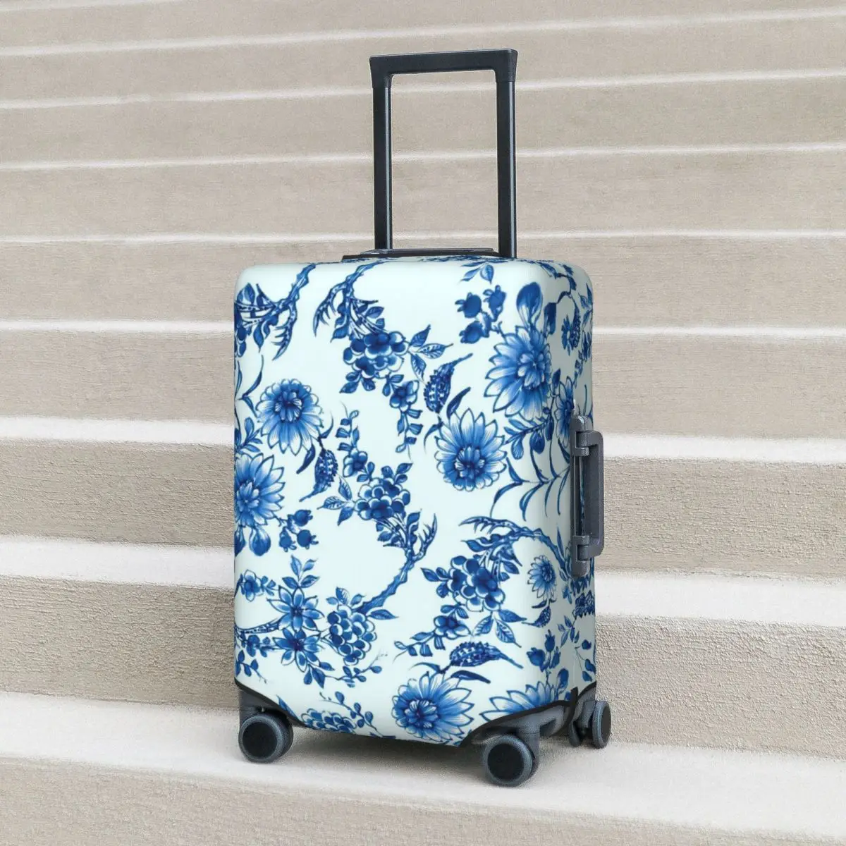 Retro Blue Flower Suitcase Cover Willow Floral Print Flight Business Useful Luggage Accesories Protection