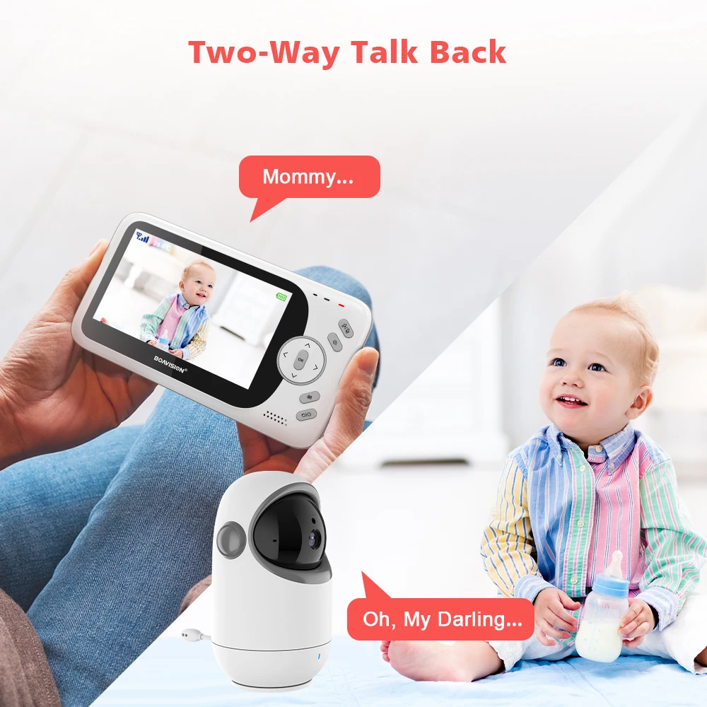 4.3'' Wireless Video Baby Monitor With Pan Tilt Camera 2.4GHz Two Way Audio Rechargeable Battery Babysitter Smart Home Assistant