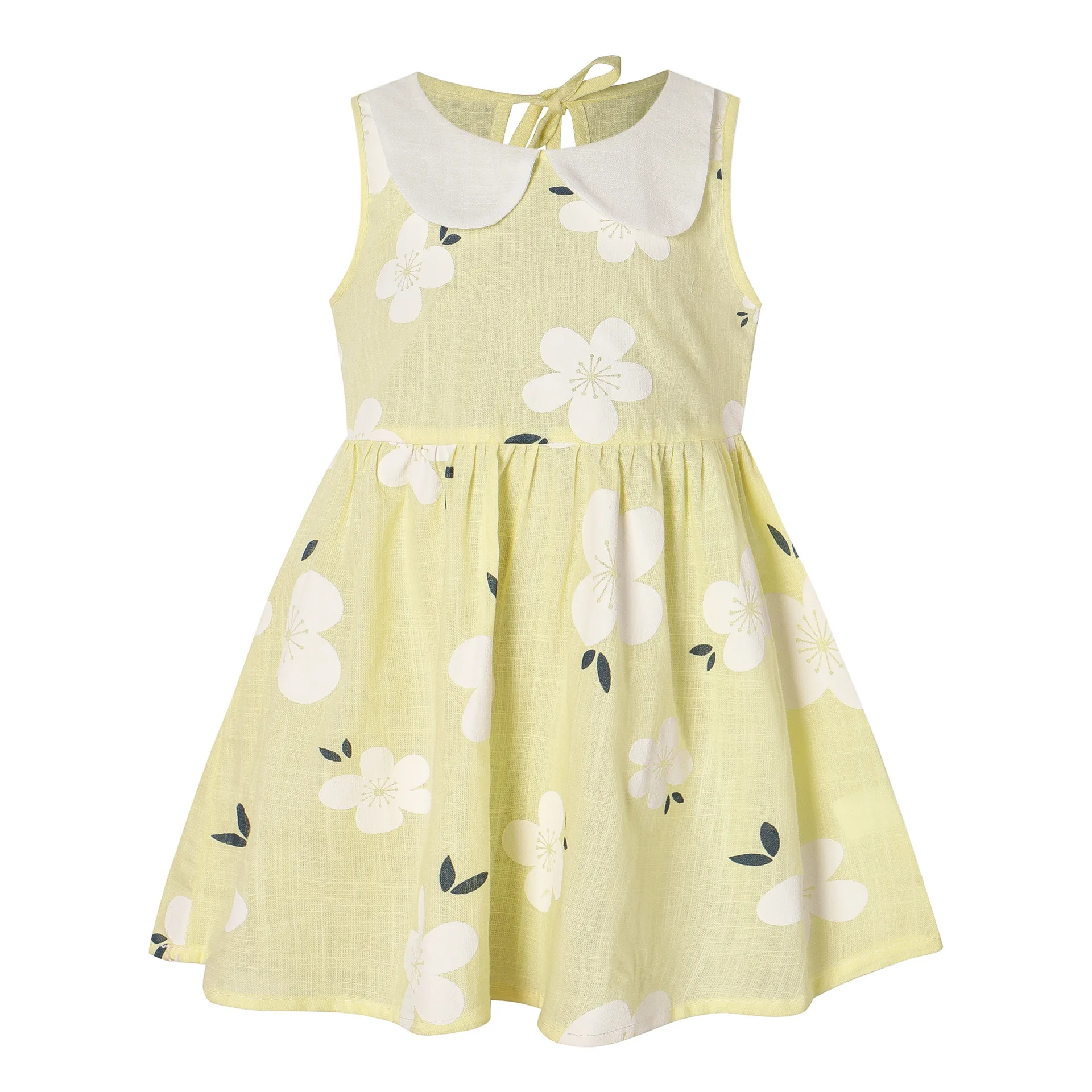 2023 Summer Girl Korean Version Sleeveless Peter Pan Collar Vest Dress Kids Cotton Linen Princess Dress Baby Casual Sundress