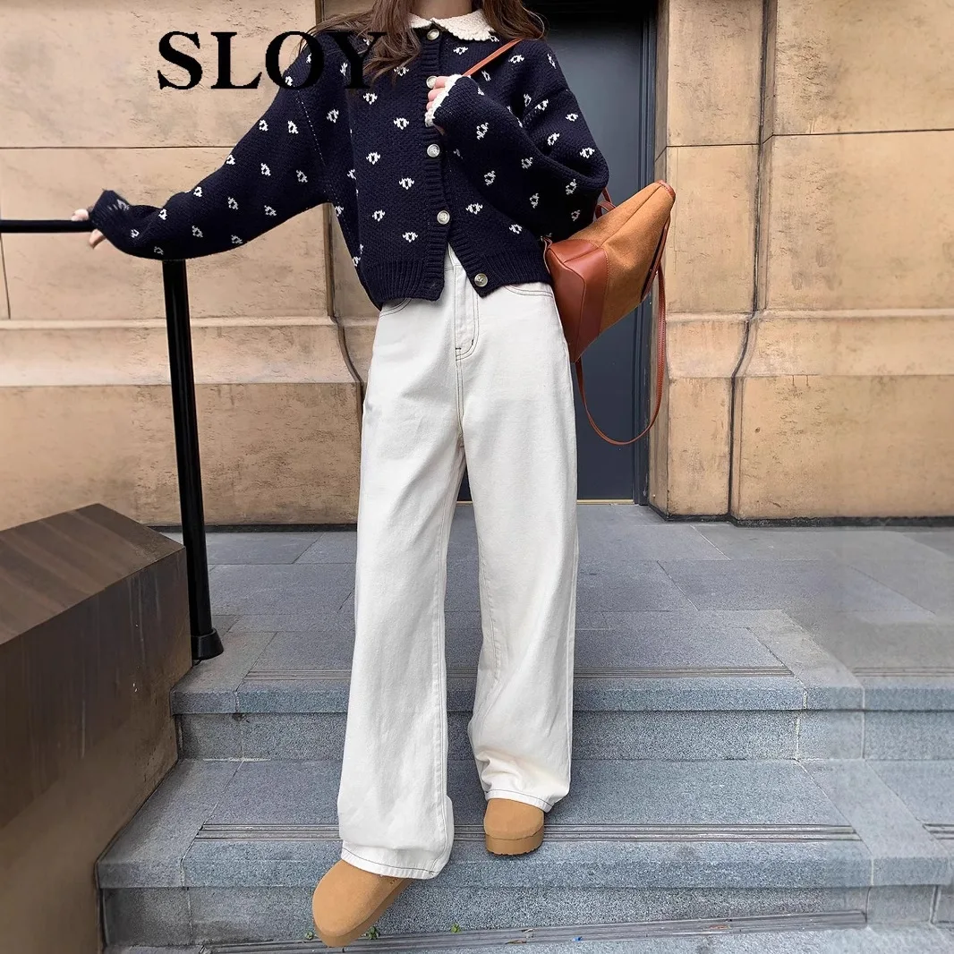 

Heavy-duty three-stitch wide-leg jeans for women, high-waisted loose-fitting petite apricot-colored floor-length straight pants