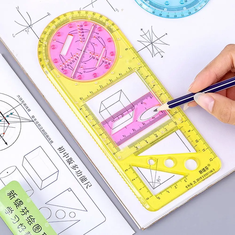 Suministros de oficina escolar, suministros de arquitectura para estudiantes, regla geométrica, transportador, plantilla de dibujo, herramienta de medición