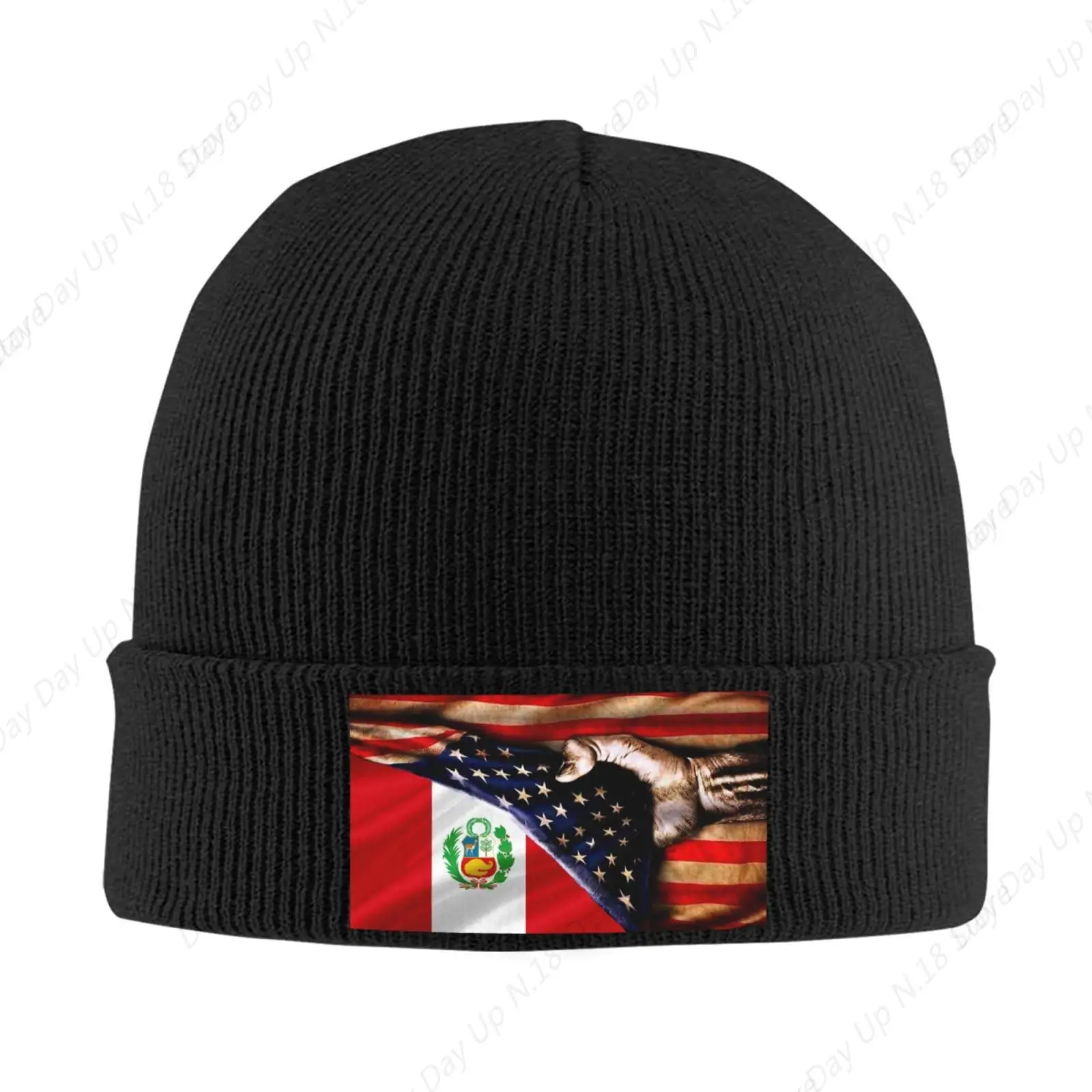 America And Peru Peruvian Flag Beanie Hat Cuffed Knit Skull Cap Beanie Hats For Men Women, Cuffed Plain Hat Warm Stocking Hat