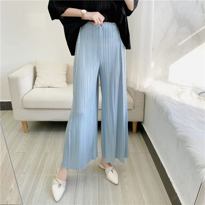 2023 Miyake Pleated Niche Wide-leg Flared Trousers for Women Spring Summer High Waist Elegant Solid Color Female Loose Pants