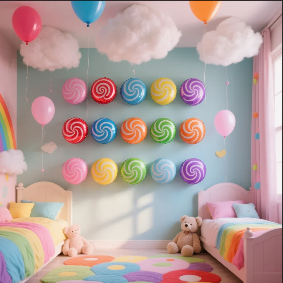 

10pcs 18" Lollipop Swirl Foil Balloons – Candy Themed Round Balloons for Birthday Party, Baby Shower, Carnival, Holiday Decor