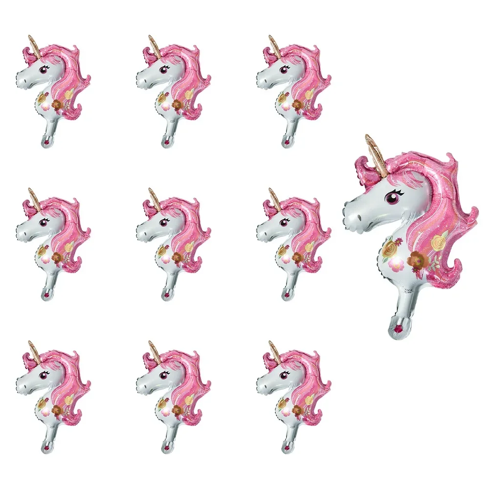 10pcs, pink and white little unicorn aluminum balloons, suitable for all kinds of party decorations