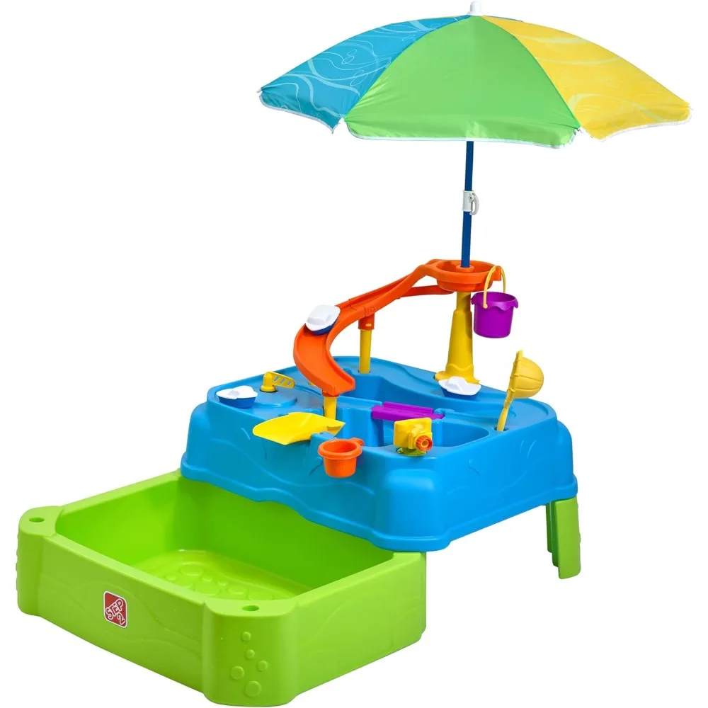 Dual-Level Water Playground for Kids: Sensory Water Activity Set with Umbrella, Ideal for Outdoor Summer Fun