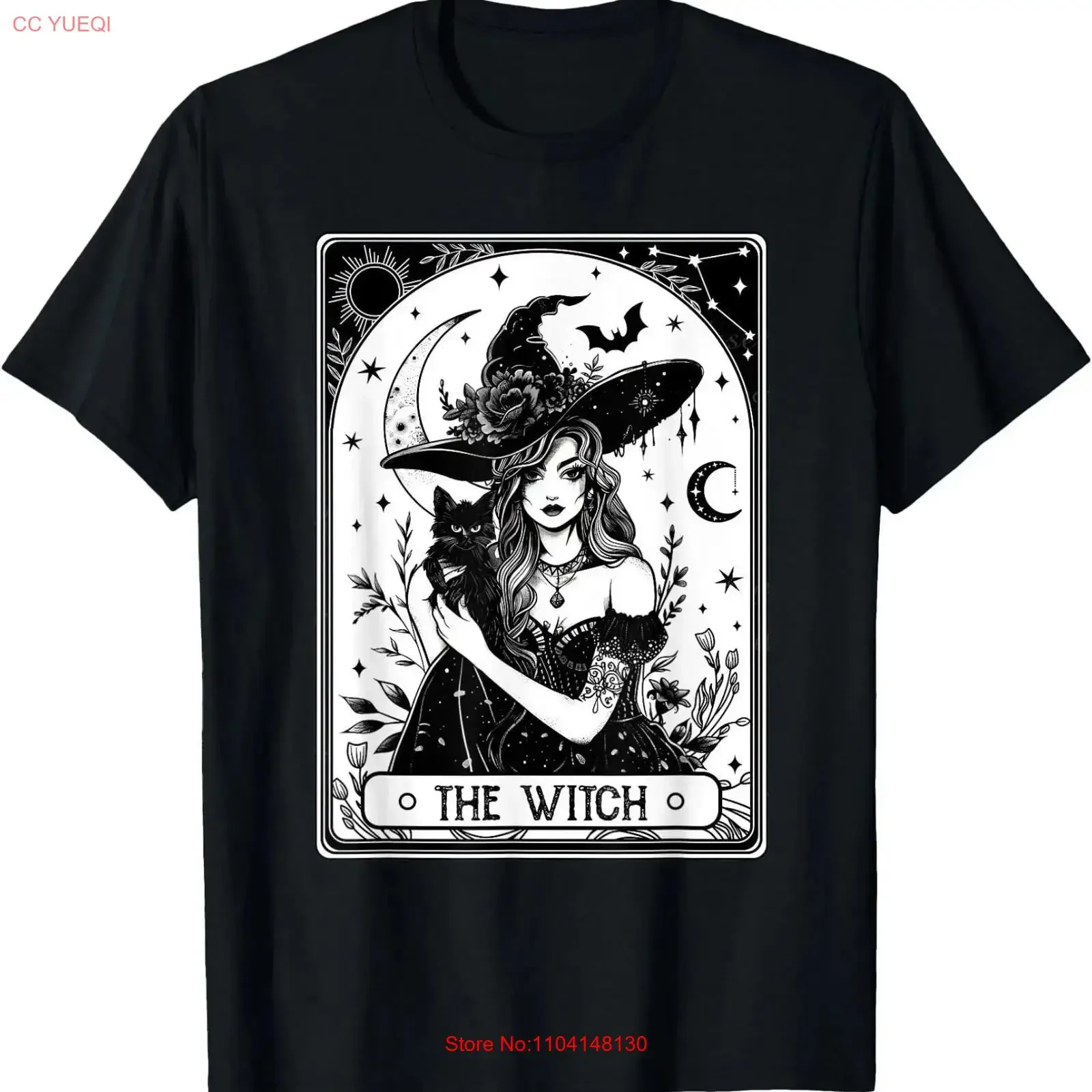 Tarot Card The Witch Black Cat Funny Spooky Season Halloween T Shirt  vintage Washed fashion graphic Breathable Slightly