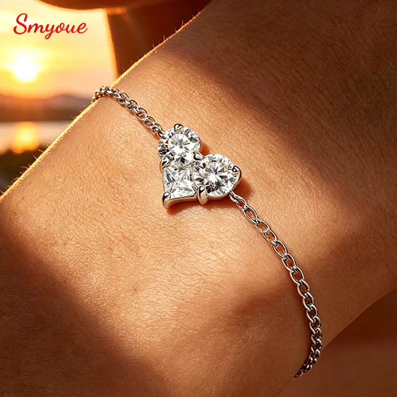 

Smyoue 3 Gems Moissanite Bracelet for Women Men Adjustable Chain S925 Sterling Silver Jewelry Lab Diamond Couples Birthday Gifts