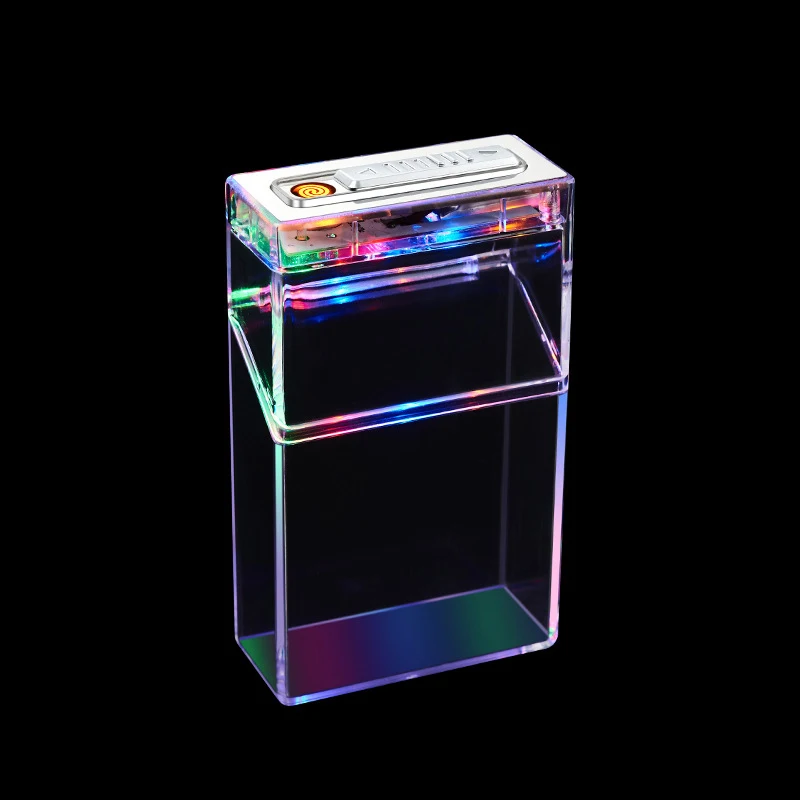 1 Pc Transparent LED Lantern Cigarette Case USB Lighter Thick Smoke Whole Pack Sealed And Moisture-proof Box