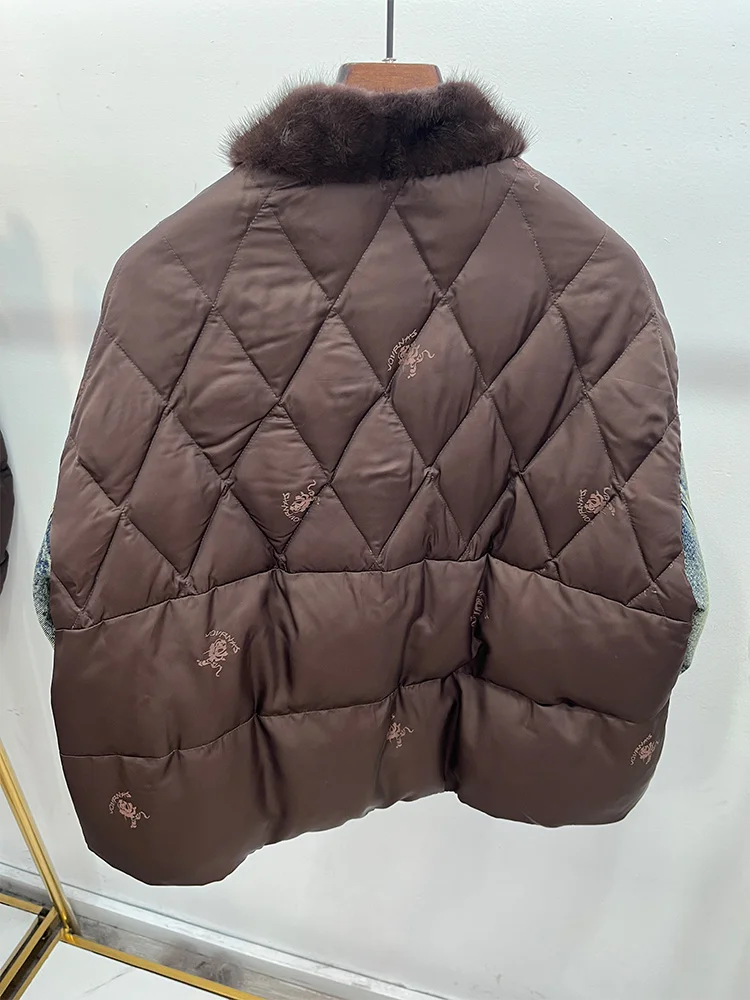 2025 novo inverno jaqueta jeans feminina outwear luxo feminino natural real gola de pele de vison casacos jaqueta de penas de ganso