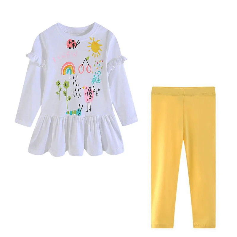 Roupas infantis de algodão 2-7t, camisetas + leggings, 2 peças, conjuntos de camisetas de manga comprida para meninas, roupas para primavera e outono, camisas para crianças pequenas