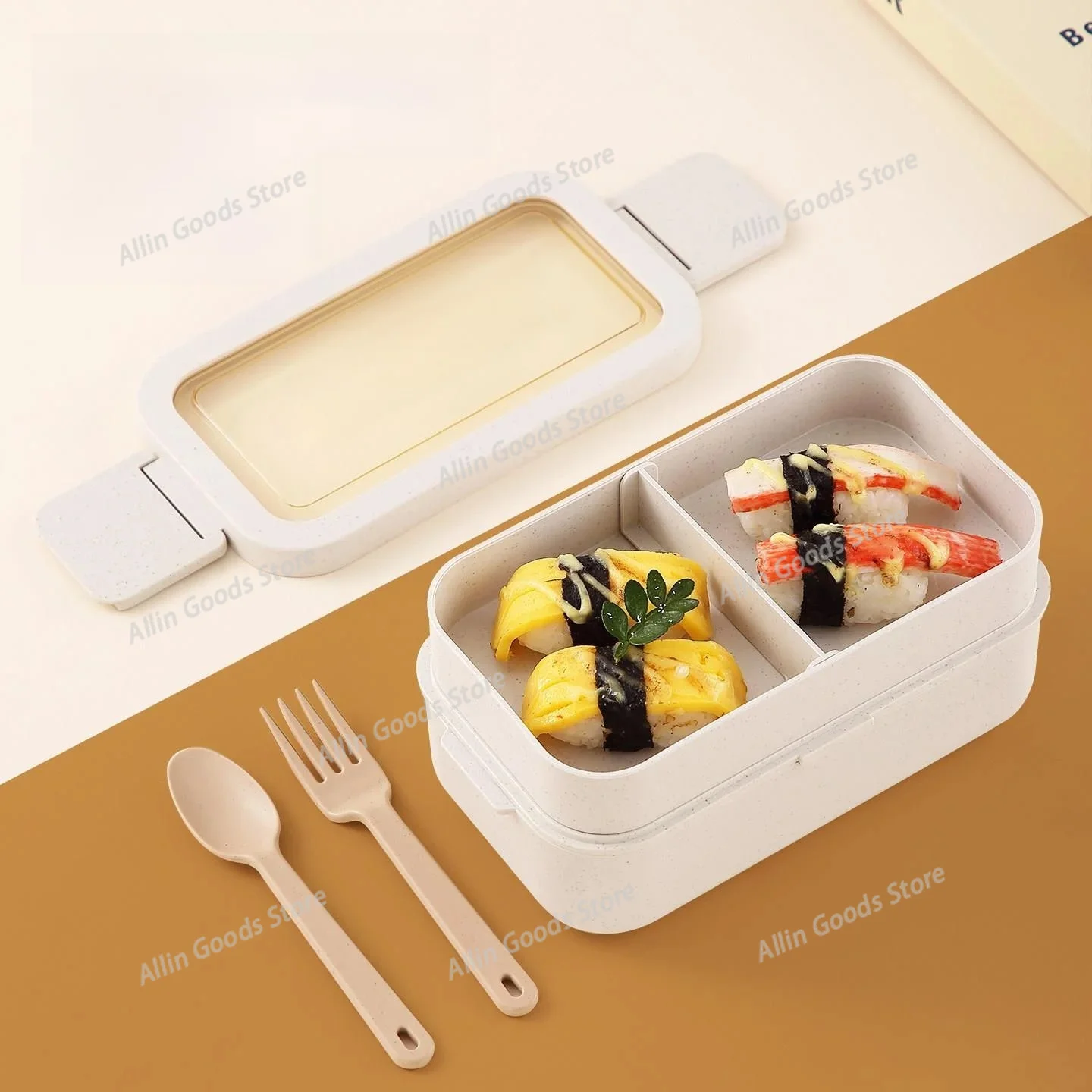 Portable Insulated Lunch Box Weight Loss Special Microwave Heating Plastic Double Layer Bento Box for Office Workers