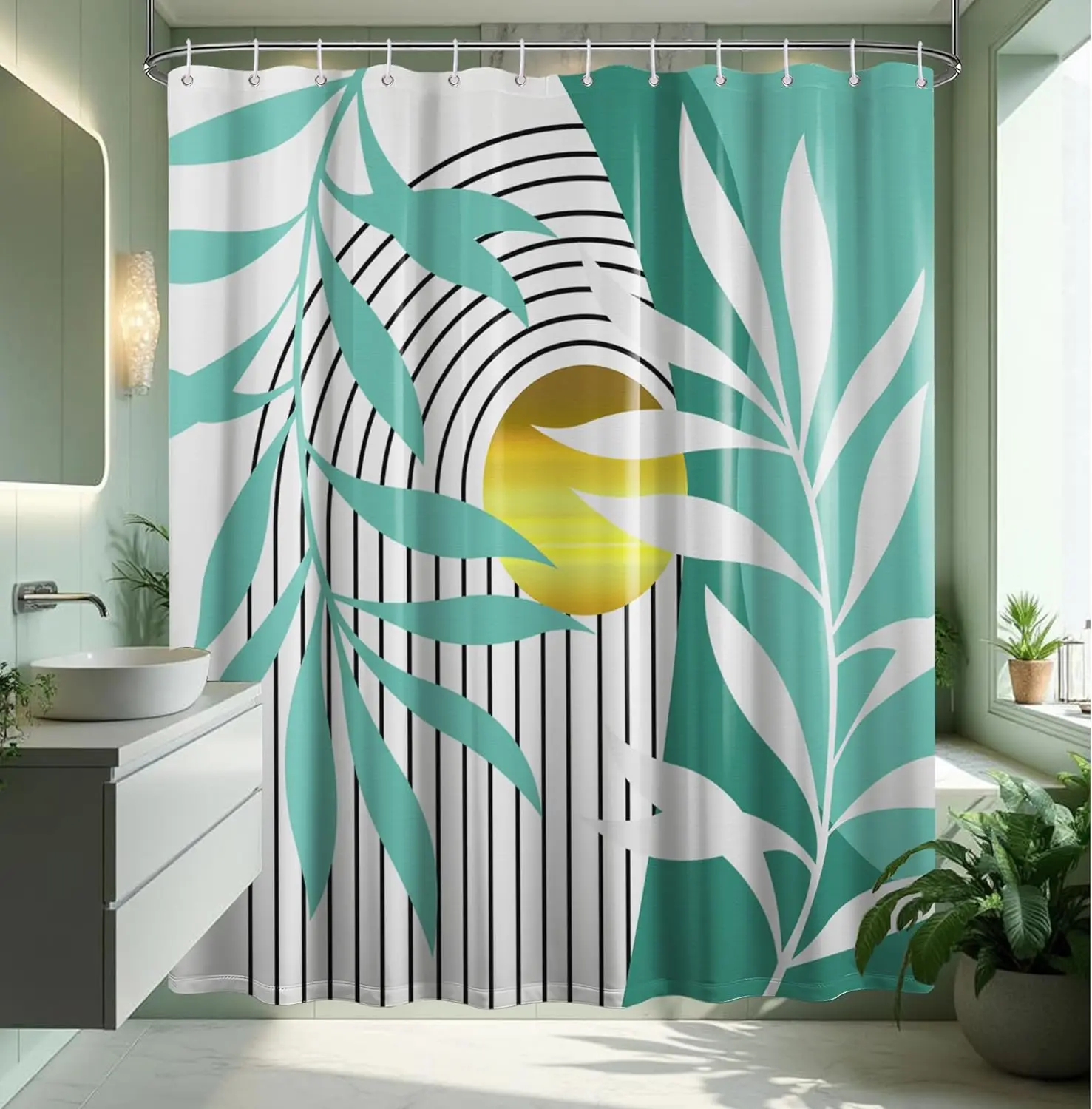 

Занавеска для душа в стиле бохо Aqua, современные темно-синие занавески для душа середины века для ванной комнаты, водонепроницаемая ткань