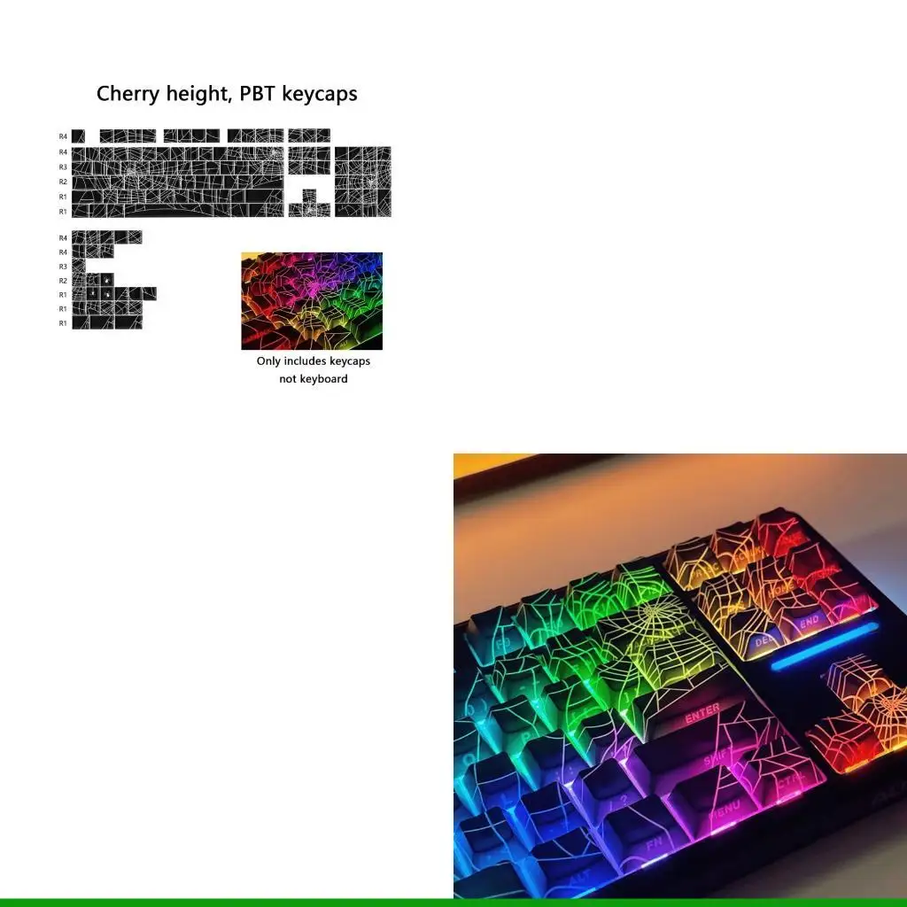 U55C Durability Side Printed Keycaps Unique Spiders Web Pattern for 96/98/100/104/108