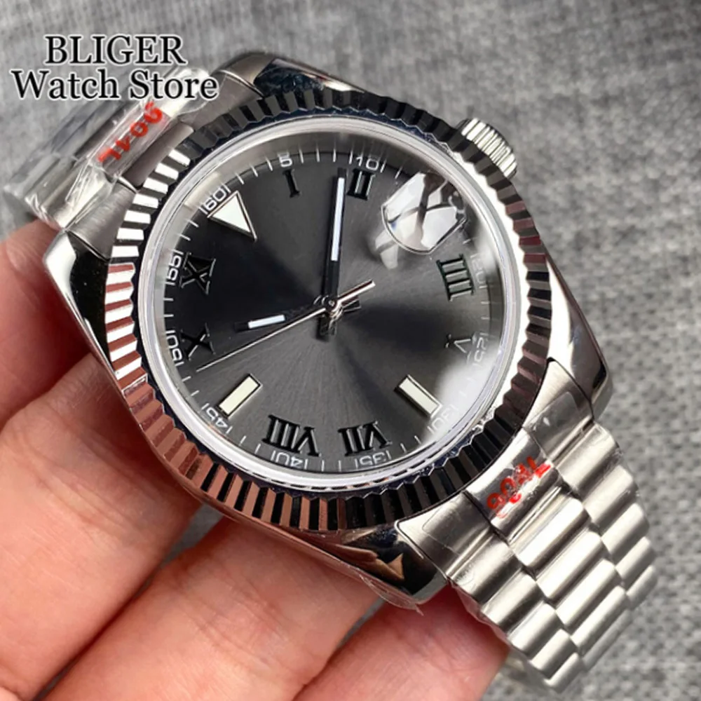 36mm 39mm Sunburst grijze wijzerplaat donkergroene Romeinse cijfers duiken NH35 automatisch herenhorloge roestvrijstalen band saffierglas