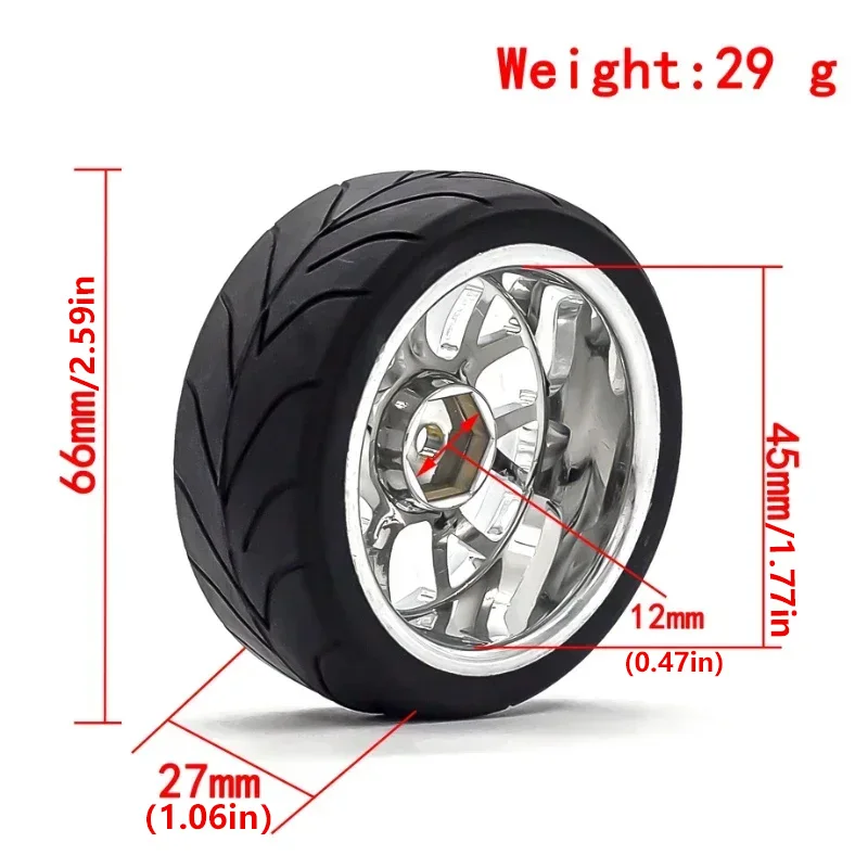 Rubber 1/10 On‑Road RC Tires & Wheel Rims Set,12mm Hex Hub 4PCS For Redcat HPI Tamiya HSP Exceed RC Touring Car Upgrade Parts