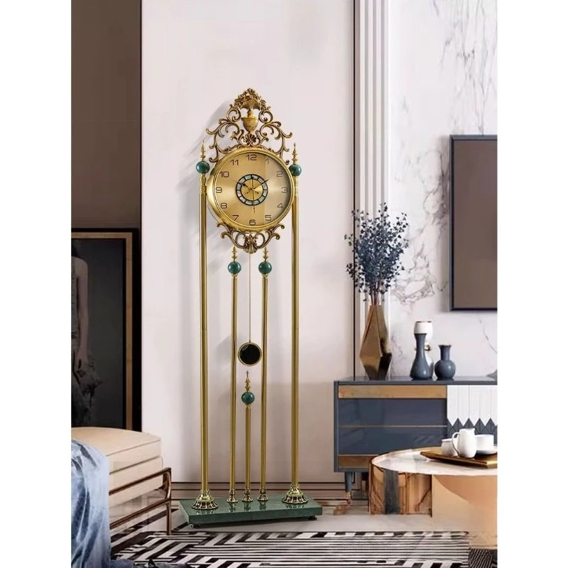 European minimalist high-end floor-to-ceiling clock, home living room, vertical large wrought iron table , entrance decoration